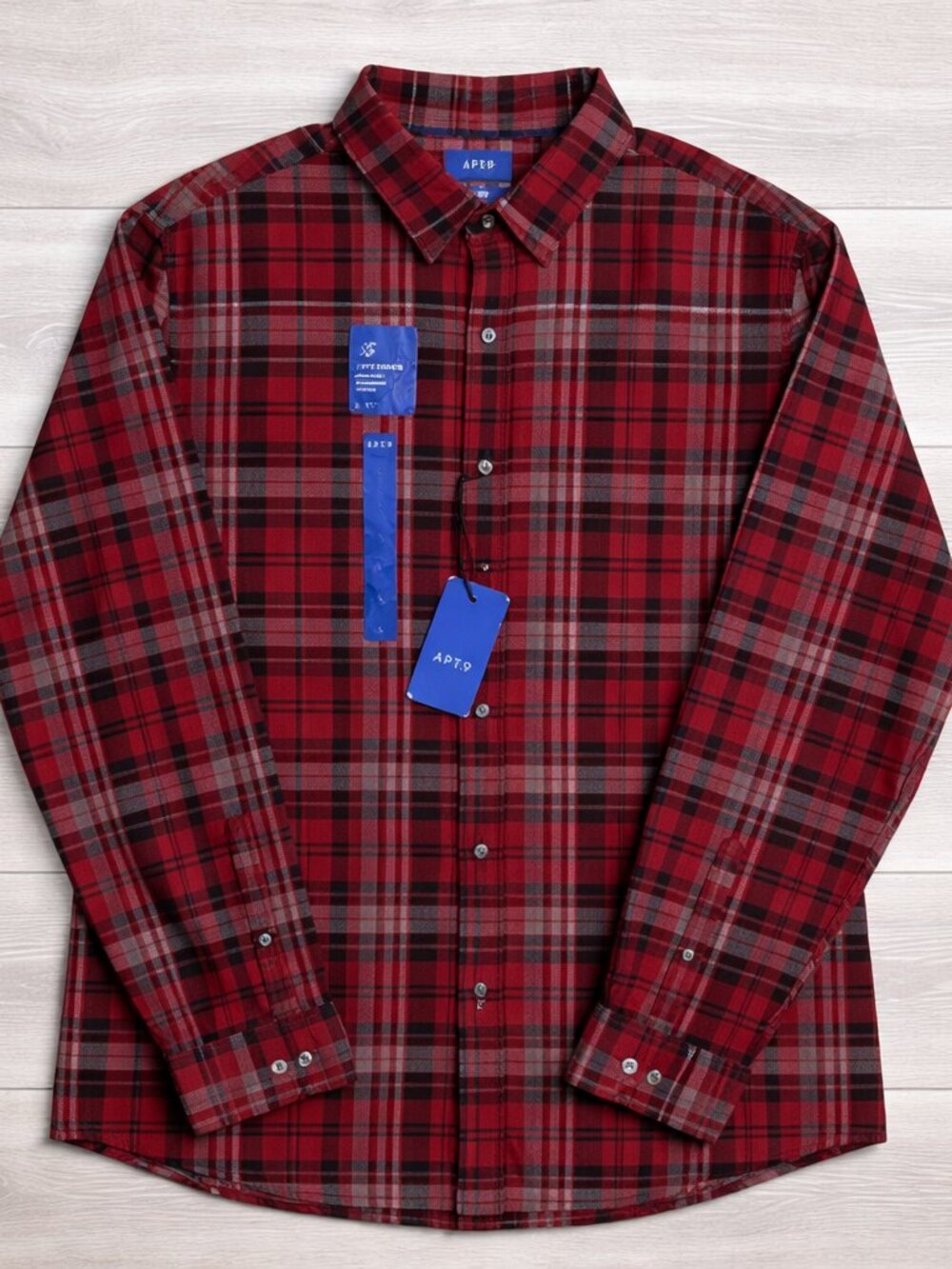 APT 9 Mens Plaid Flannel Shirt Large Red Black Soft Touch Button Down NWT
